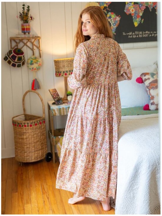 NATURAL LIFE Dresses & Skirts - EUC Natural Life Floral Maxi Shirt Dress Button Down 100% Cotton 3/4 Sleeve XL
